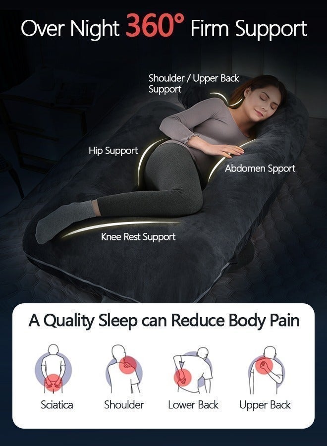 Pregnancy Pillow, Full Body 57 Inch Maternity Pillow with Removable Washable Cover - Sleep Support for Legs, Back, Neck, Shoulder, HIPS, Belly for Pregnent Women, Black Grey Velvet Cover - Image 5